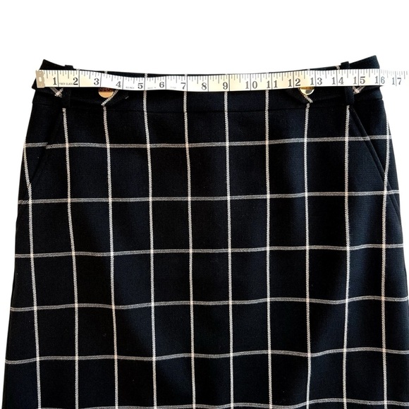 Ann Taylor LOFT Black and White Plaid Skirt with Gold Buttons, Size 8 - Picture 8 of 10